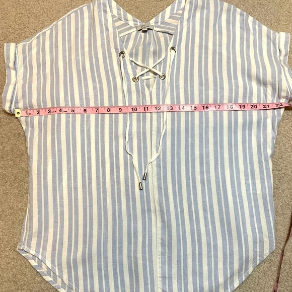 Rails Jeri Holland Top Women Baby Blue White Stripe Lace Up Short Sleeve Small - Picture 6 of 7